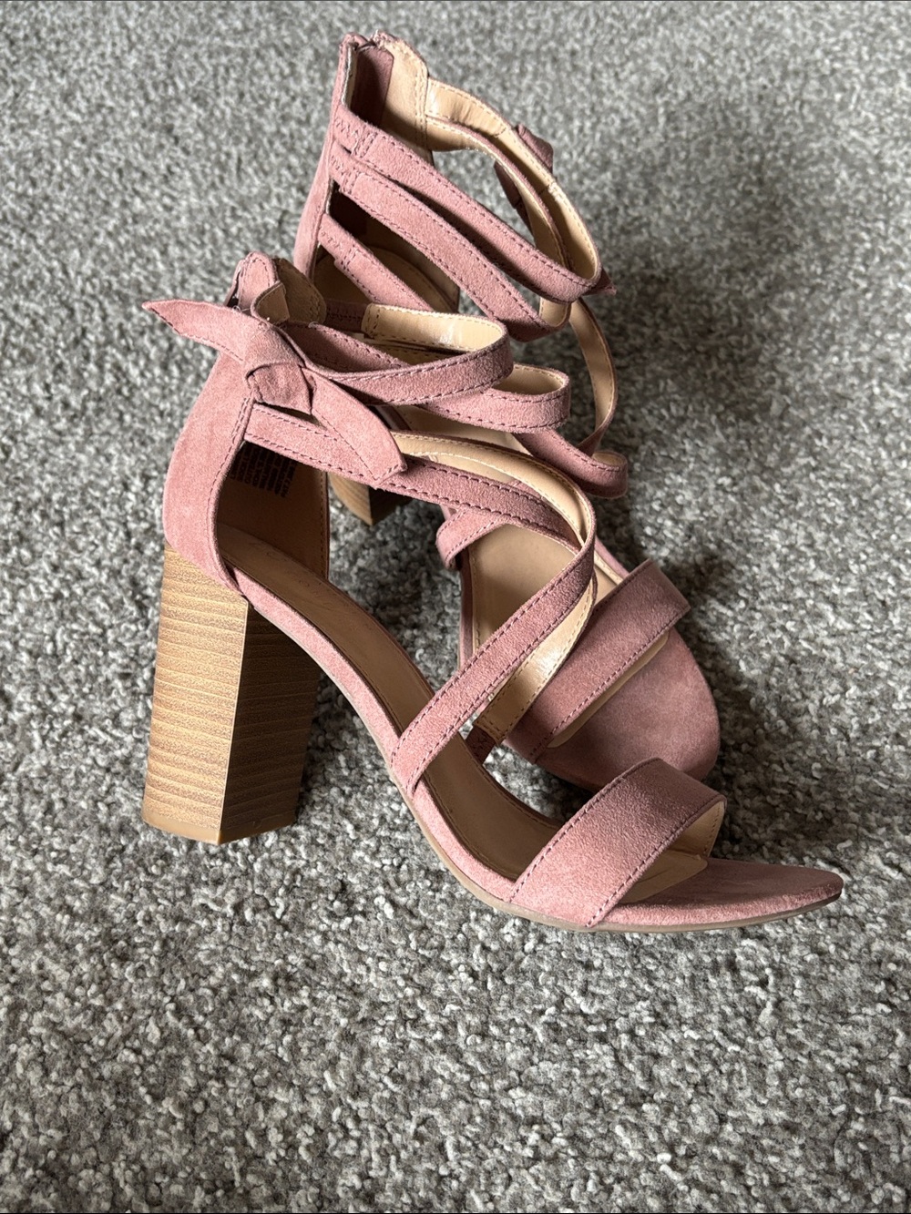 Strappy Block Heel Sandals in Dusty Pink - Women